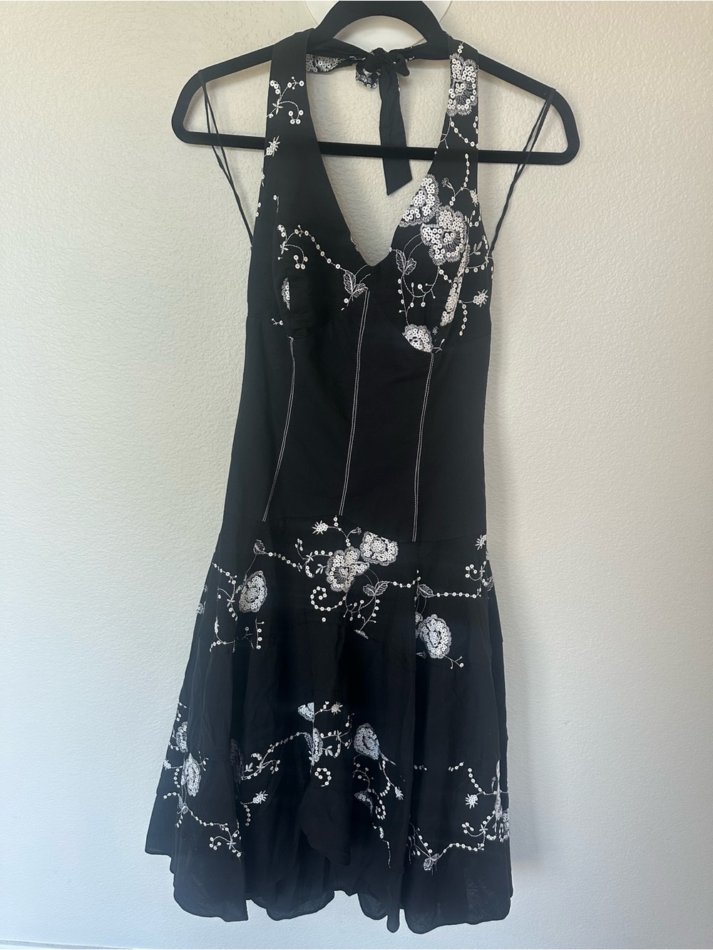 Vintage Euro Embroidered Sequin Drop Waist Midi Dress with corset detail